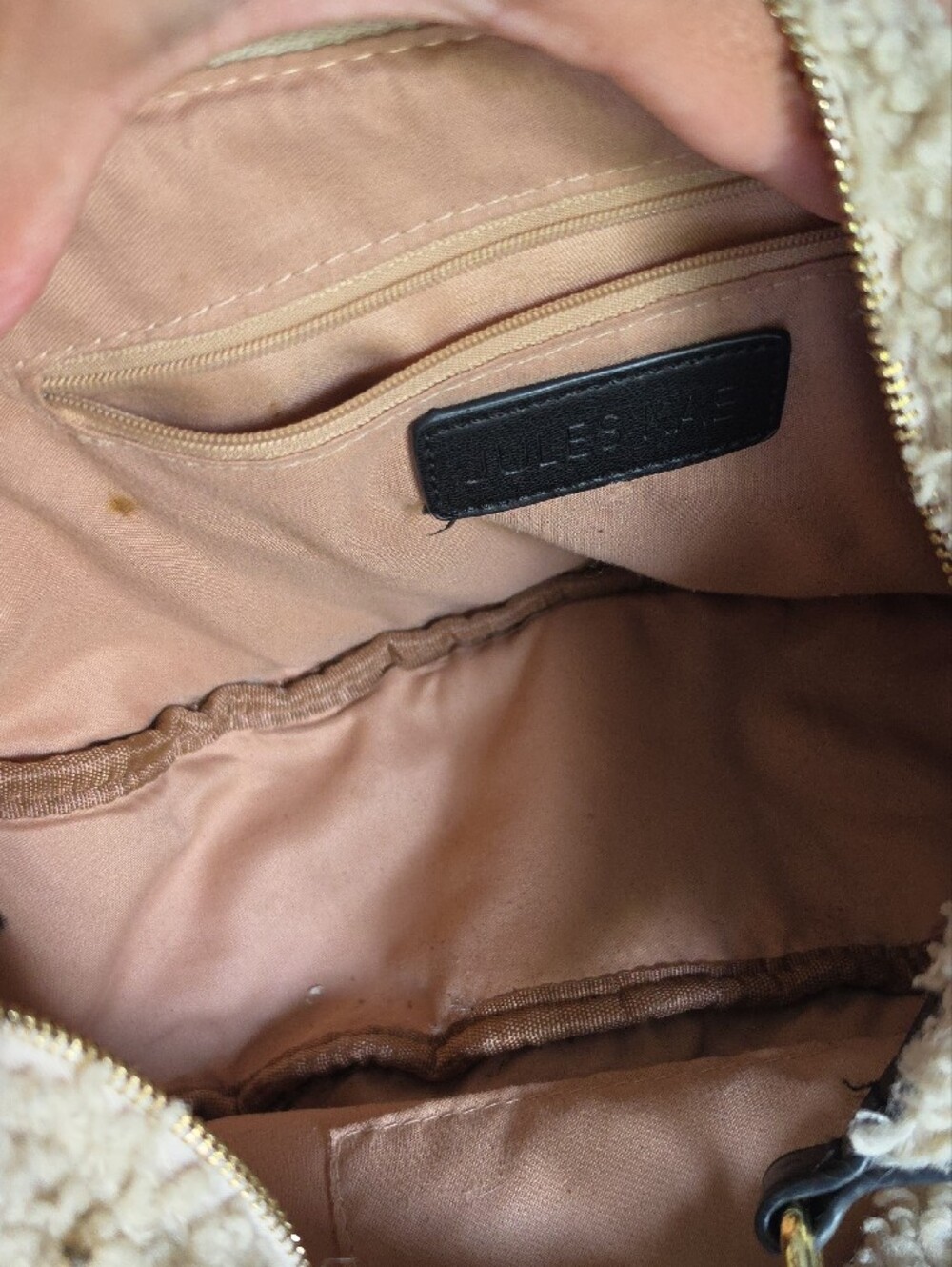 Cream Sherpa Shoulder Bag with Black Strap - Picture 4 of 5